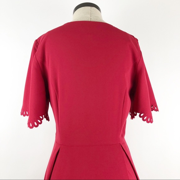 H&M Red Short Sleeve Fit And Flare Midi Dress - Picture 9 of 15